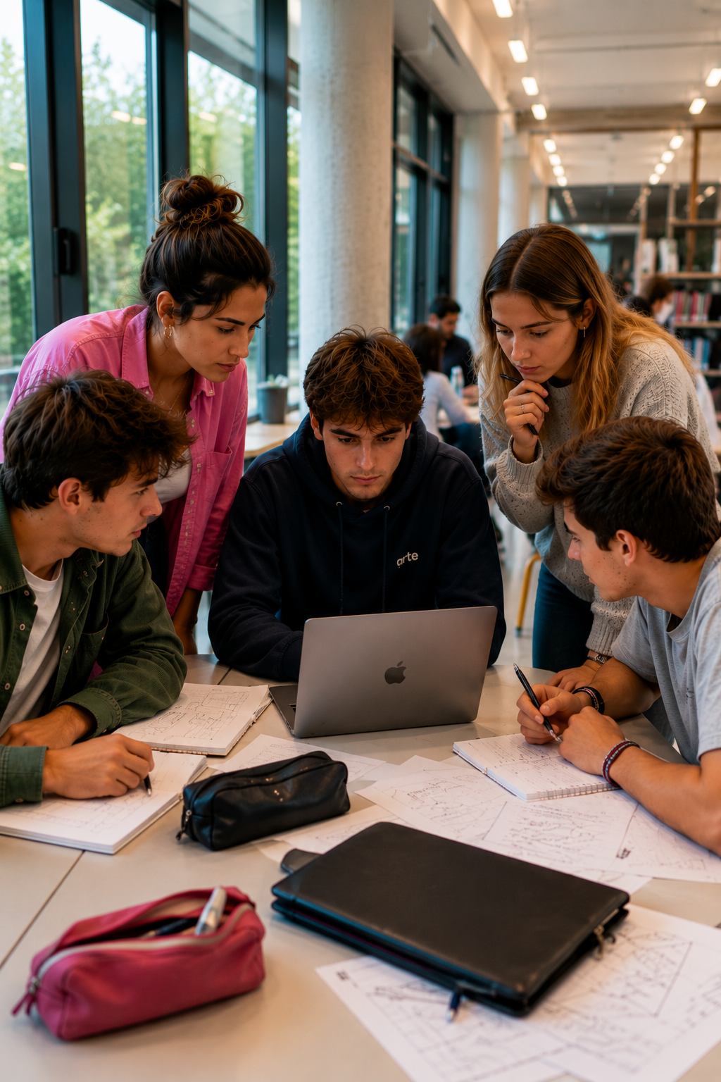 Étudiants en réunion sur le campus